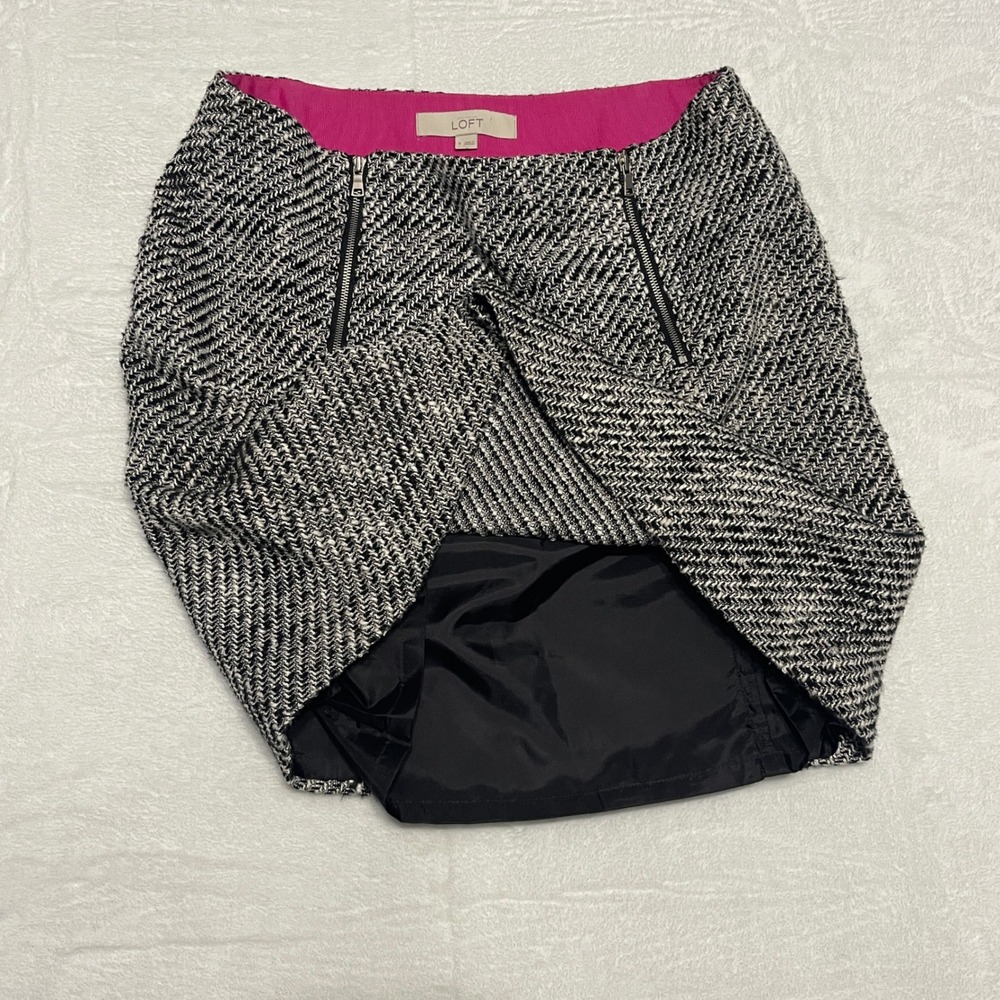 Ann Taylor LOFT Black White Tweed Zip Front Mini Skirt Size 6 Lined Workwear - Picture 9 of 9